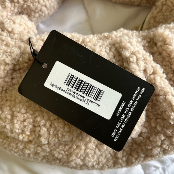 PLT Beige Borg Ruched Shoulder Bag - Picture 4 of 5